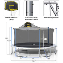Load image into Gallery viewer, 15 16 FT Trampoline with Enclosure Net, Basketball Hoop and Ladder, Outdoor Family Jumping Trampoline for 6-8 Kids