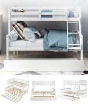 Load image into Gallery viewer, Tatub Twin Over Full Bunk Bed with Trundle, Ladder and Guard Rails, Pine Wood Frame, 3 in 1 Convertible Bunk Bed with Trundle for Kids, Teens, Adults, No Box Spring Needed