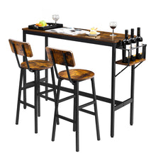 Load image into Gallery viewer, Tatub Bar Table and 2 Chairs Set, Industrial Style 3 Pieces Pub Dining Table Set with Collapsible Bottle Holder, 2 Bar Stools with Backrest for Kitchen, Apartment, Small Space