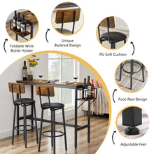 Load image into Gallery viewer, Tatub Bar Table and 2 Chairs Set, Industrial Style 3 Pieces Pub Dining Table Set with Collapsible Bottle Holder, 2 Bar Stools with Backrest for Kitchen, Apartment, Small Space
