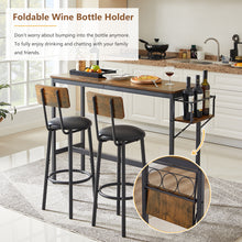 Load image into Gallery viewer, Tatub Bar Table and 2 Chairs Set, Industrial Style 3 Pieces Pub Dining Table Set with Collapsible Bottle Holder, 2 Bar Stools with Backrest for Kitchen, Apartment, Small Space