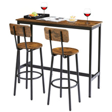 Load image into Gallery viewer, Tatub Bar Table and 2 Chairs Set, Industrial Style 3 Pieces Pub Dining Table Set with Collapsible Bottle Holder, 2 Bar Stools with Backrest for Kitchen, Apartment, Small Space