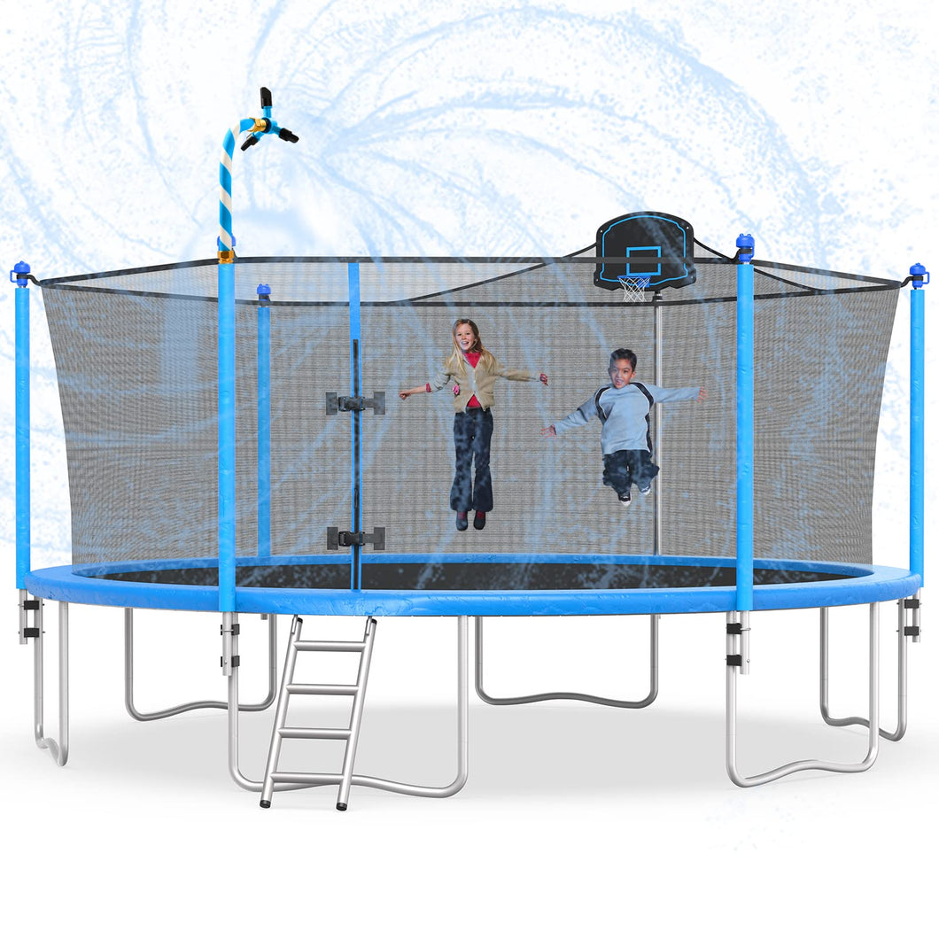 Trampoline 16FT 15FT 14FT 12FT Trampoline with Enclosure Net and Ladder, Outdoor Recreational Trampoline for Kids Backyard Bounce