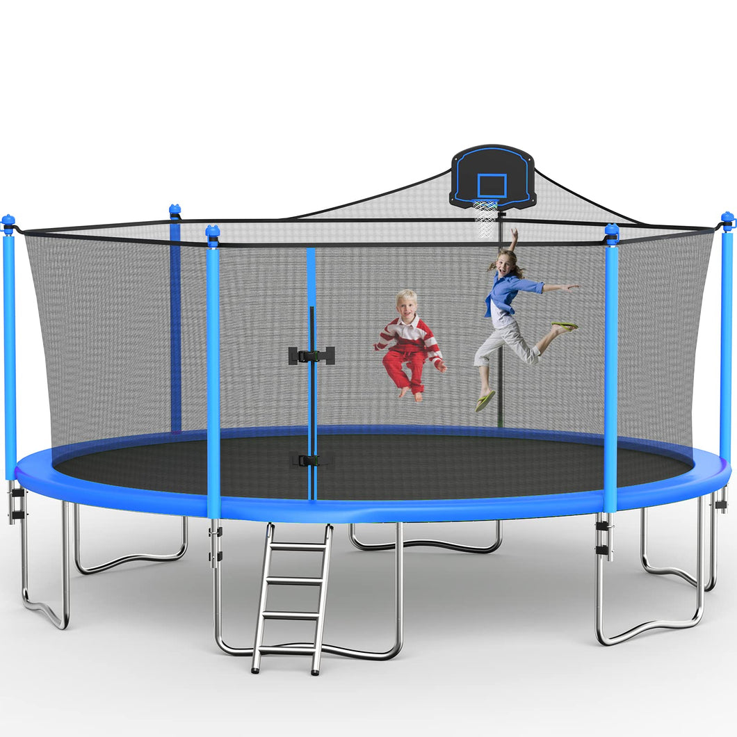 16FT Trampoline for Kids Recreational Trampolines with Safety Enclosure Net Basketball Hoop and Ladder, Outdoor Backyard Bounce for 6-8 Children and Adults