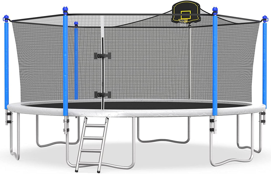 16FT Trampoline with Basketball Hoop, Outdoor Trampolines Recreational Kids Trampoline with Enclosure Net Outdoor for 5-8 Children