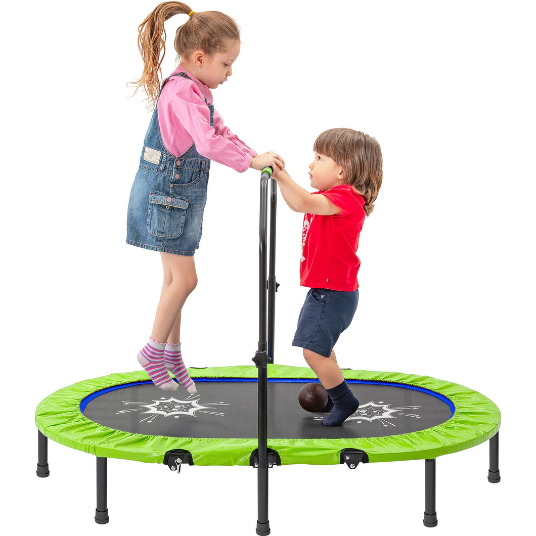 Twin Trampoline Kids Trampoline with Adjustable Handrail and Safety Cover(Green)