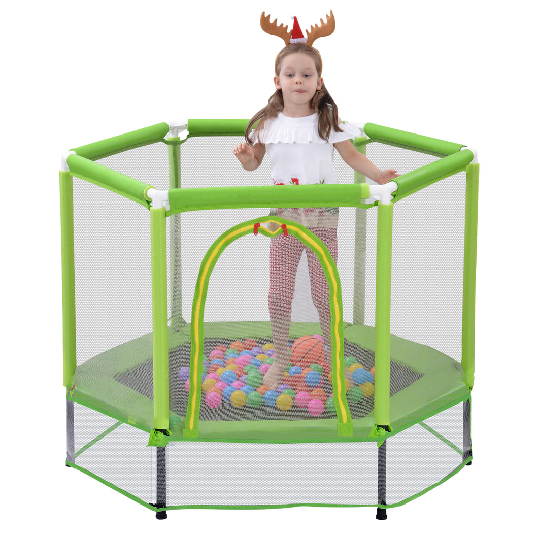 55” Toddlers Trampoline with Safety Enclosure Net and Balls, Indoor Outdoor Mini Trampoline for Kids