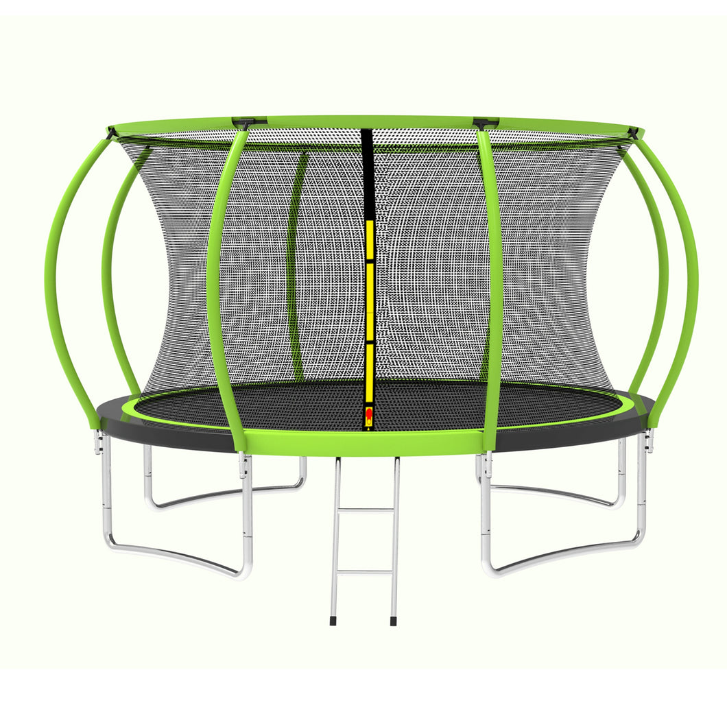 8Ft 10Ft 12Ft 14Ft 15Ft 16Ft ASTM Certificated Trampoline with Safetty Enclosure Net & Spring Pad Waterproof Jump Mat & Ladder-12Ft-Green-Intranet