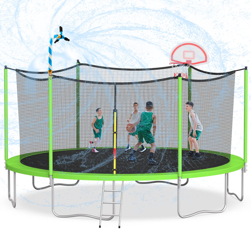 16FT Trampoline with Basketball Hoop, Outdoor Trampolines Recreational Kids Trampoline with Enclosure Net Outdoor for 5-8 Children