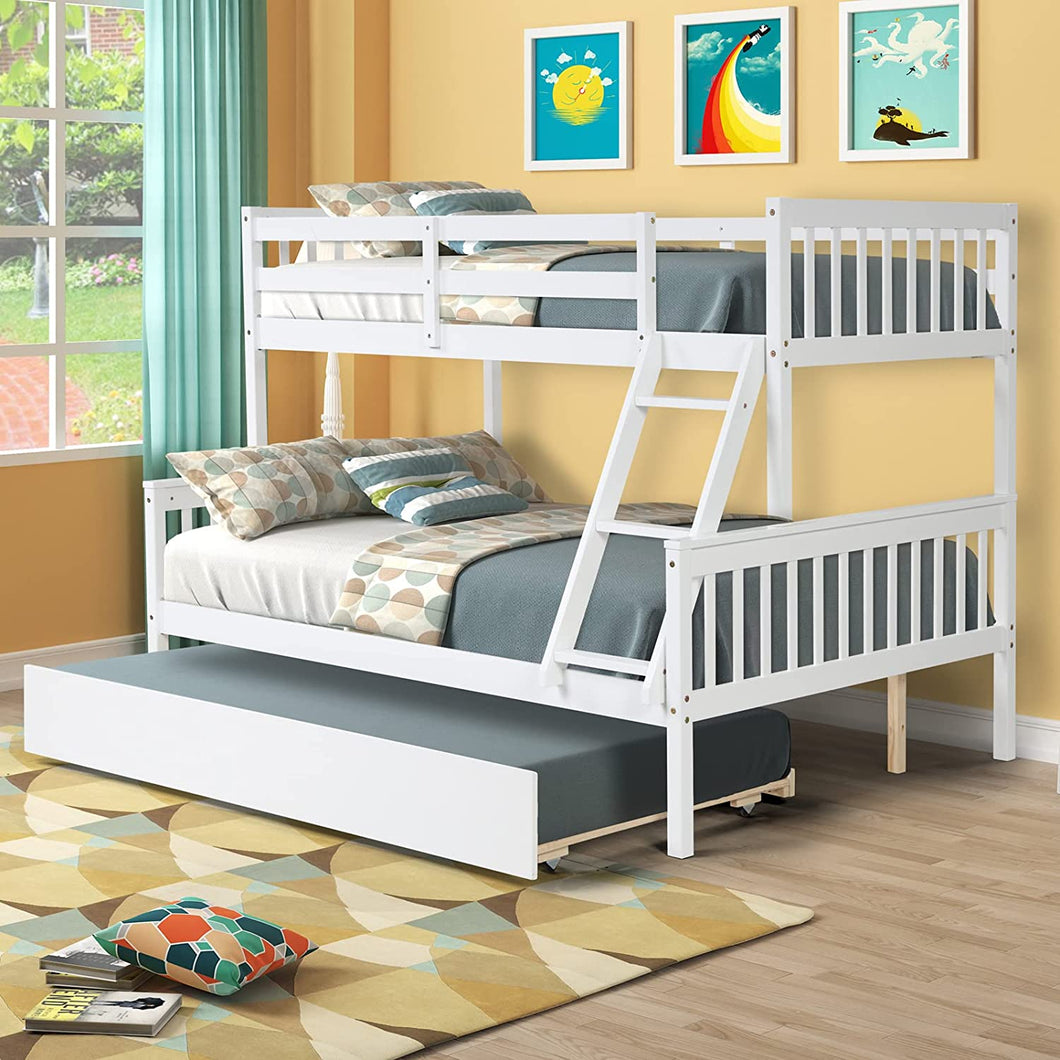 Tatub Twin Over Full Bunk Bed with Trundle, Ladder and Guard Rails, Pine Wood Frame, 3 in 1 Convertible Bunk Bed with Trundle for Kids, Teens, Adults, No Box Spring Needed