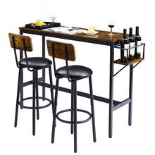 Load image into Gallery viewer, Tatub Bar Table and 2 Chairs Set, Industrial Style 3 Pieces Pub Dining Table Set with Collapsible Bottle Holder, 2 Bar Stools with Backrest for Kitchen, Apartment, Small Space
