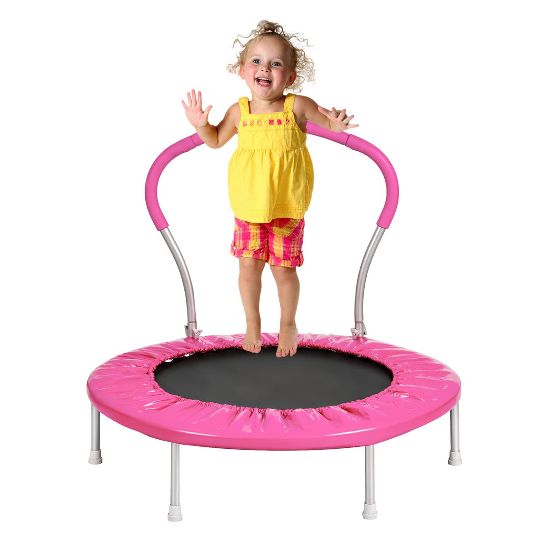 36Inch Kids Trampoline for Toddlers, Indoor Mini Trampoline for Kids, Adult Fitness Trampoline for Indoor and Outdoor Use, Small Trampoline with Handle Bar and Padded Frame Cover