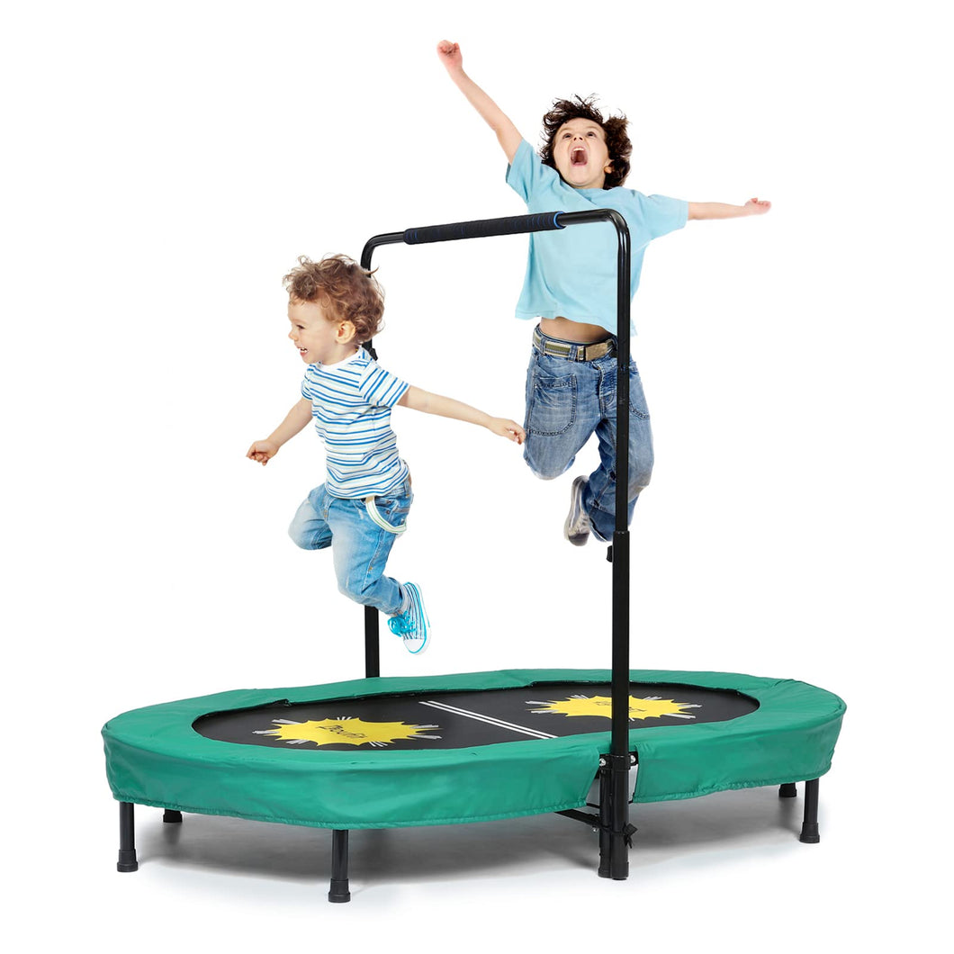 Indoor Trampoline for 2 Kids and Adults with Adjustable Handle, Tatub Double Small Trampoline for Toddler Jump Exercise, Holds up to 220 Lbs